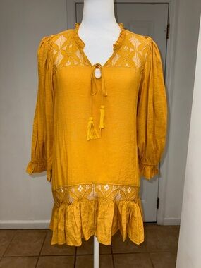 Cato Mustard  Tassel Peasant tunic top size small